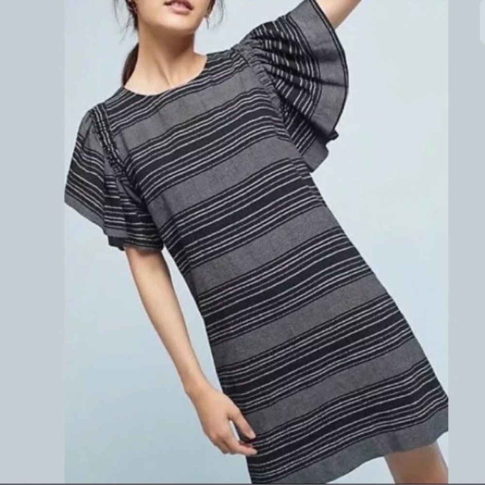 Anthropologie Denmark Striped Moon River Ruffle Sleeve Tunic Dress Size Small